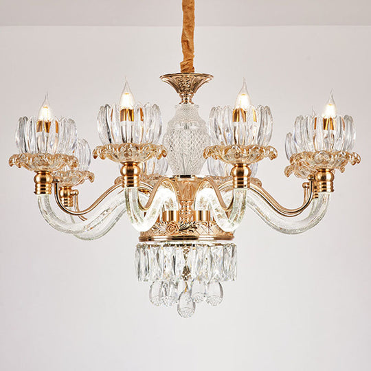 Contemporary Rose Gold Flower Crystal Pendant Chandelier for Living Room Ceiling