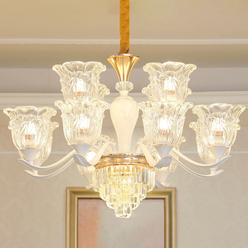 Sleek White Pendant Light Kit: Clear Crystal Flower Ceiling Chandelier for Dining Room