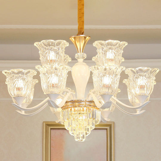 Sleek White Pendant Light Kit: Clear Crystal Flower Ceiling Chandelier for Dining Room