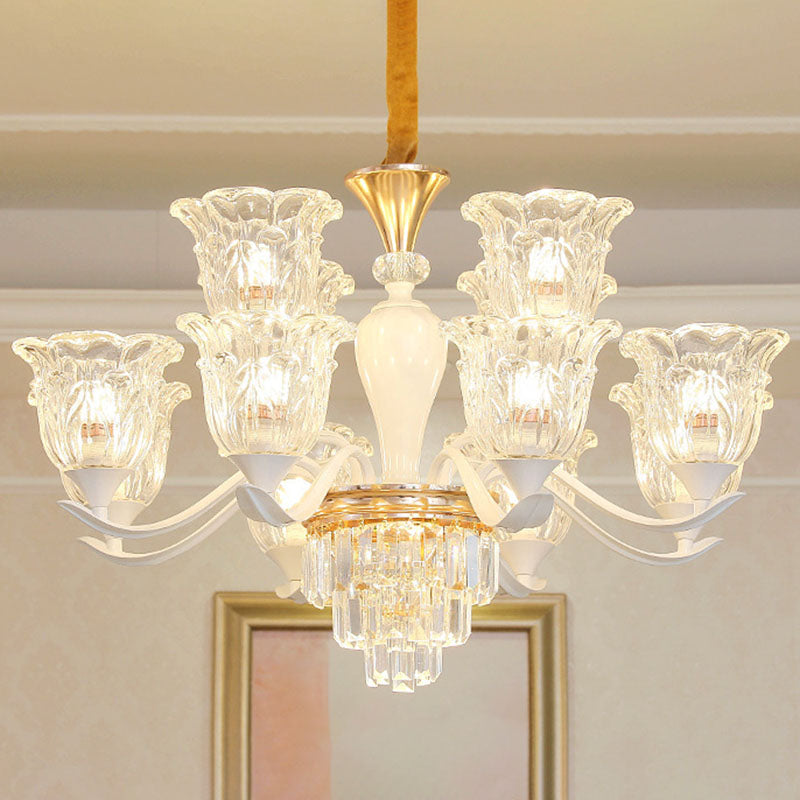 Sleek White Pendant Light Kit: Clear Crystal Flower Ceiling Chandelier for Dining Room