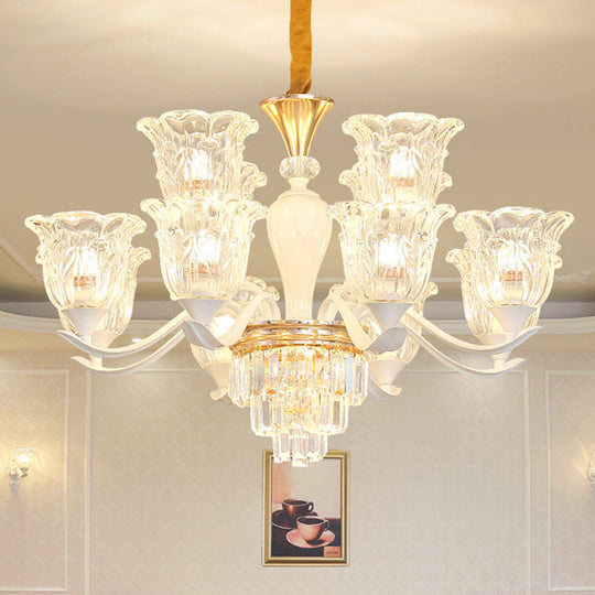 Sleek White Pendant Light Kit: Clear Crystal Flower Ceiling Chandelier for Dining Room