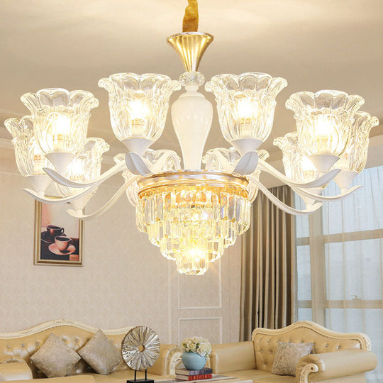 Sleek White Pendant Light Kit: Clear Crystal Flower Ceiling Chandelier for Dining Room