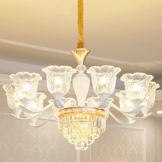 Sleek White Pendant Light Kit: Clear Crystal Flower Ceiling Chandelier for Dining Room