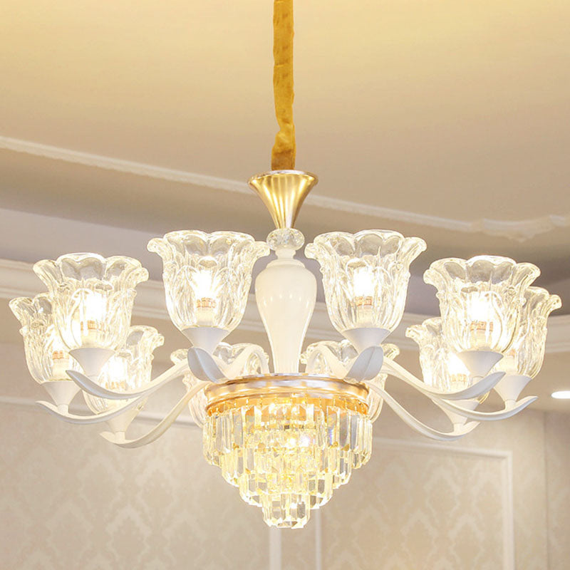 White Pendant Light Kit: Clear Crystal Flower Chandelier For Dining Room