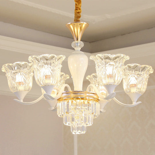 Sleek White Pendant Light Kit: Clear Crystal Flower Ceiling Chandelier for Dining Room