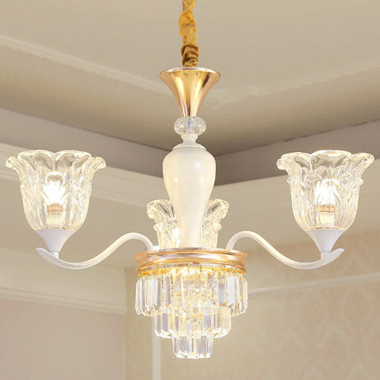 Sleek White Pendant Light Kit: Clear Crystal Flower Ceiling Chandelier for Dining Room