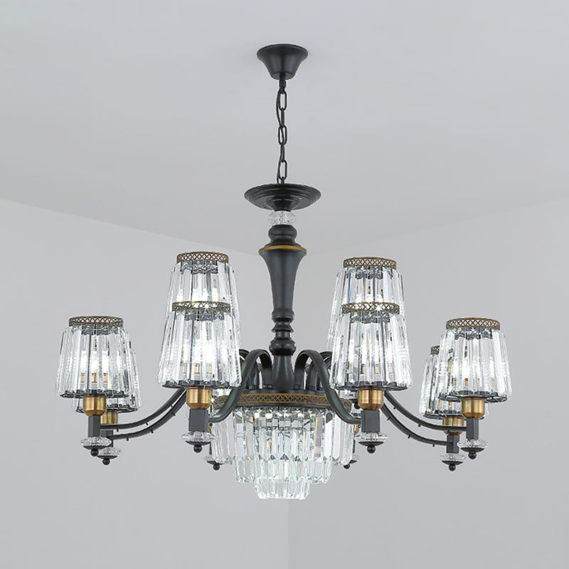 Black Tapered Chandelier With Clear Crystal Shade - Simple Drop Lamp For Elegant Lighting 12 /