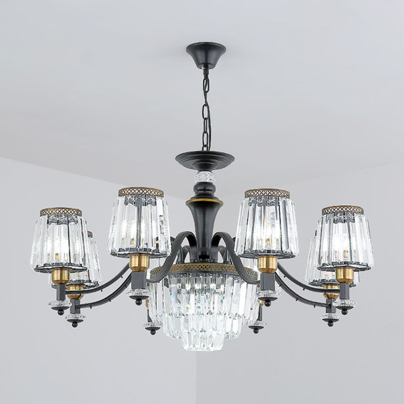 Black Tapered Chandelier With Clear Crystal Shade - Simple Drop Lamp For Elegant Lighting