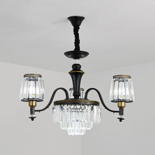 Black Tapered Chandelier With Clear Crystal Shade - Simple Drop Lamp For Elegant Lighting 3 /