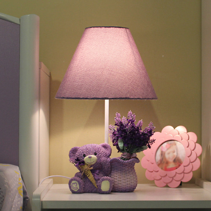 Kids Tapered Table Lamp In Purple With Fabric Shade - Perfect For The Bedroom