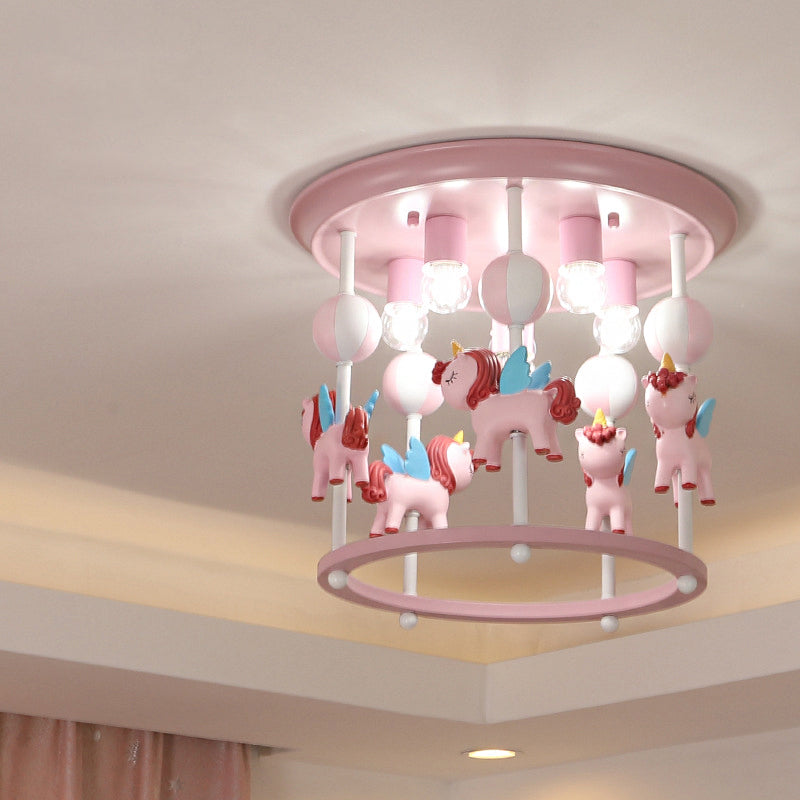 Nursery Flush Mount Light Fixture - Merry-Go-Round Resin 6 Heads