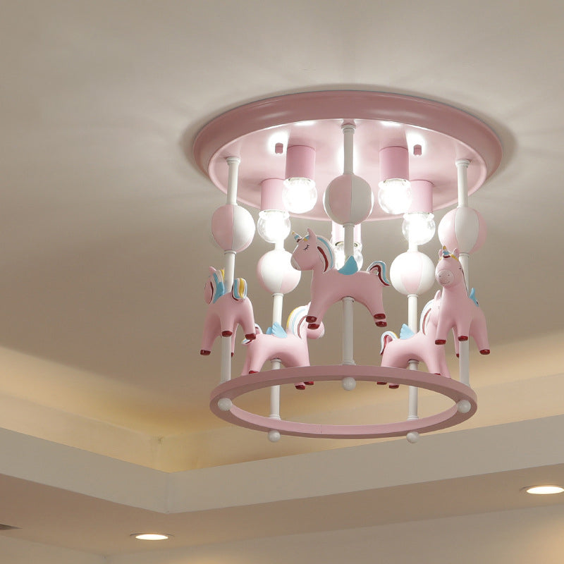 Nursery Flush Mount Light Fixture - Merry-Go-Round Resin 6 Heads