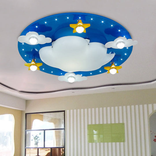 Blue Kid Cloud Flush Ceiling Light - Acrylic Led Nursery Flushmount Lighting For Bedroom