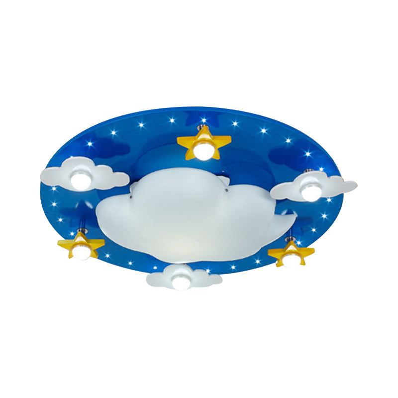 Blue Kid Cloud Flush Ceiling Light - Acrylic Led Nursery Flushmount Lighting For Bedroom