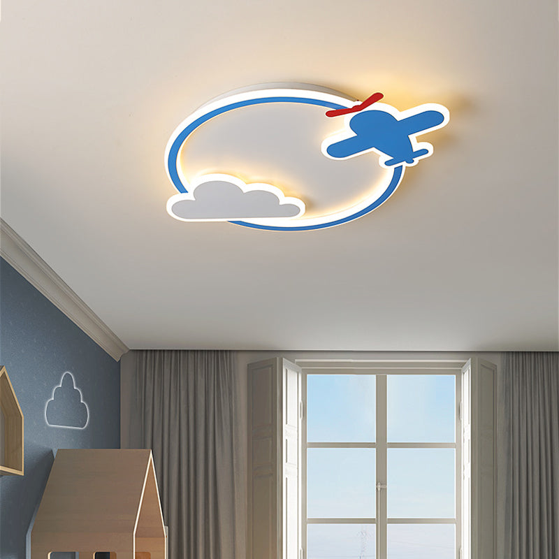 Blue & White Nursery Flush Mount Light - Metal LED Ceiling Fixture for Kids' Room