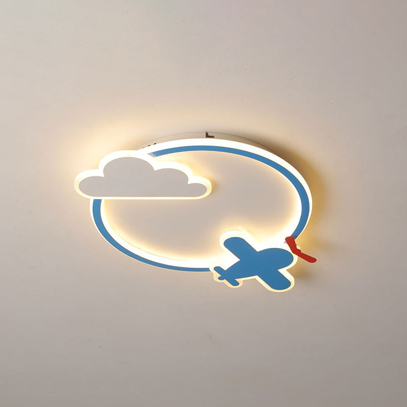 Blue & White Nursery Flush Mount Light - Metal LED Ceiling Fixture for Kids' Room