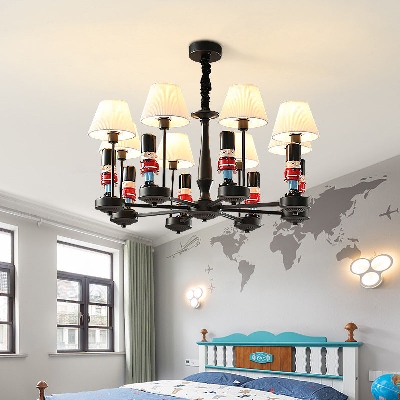 White Cartoon Fabric Chandelier: Empire Shade Hanging Light With Figurine - Perfect For Bedroom