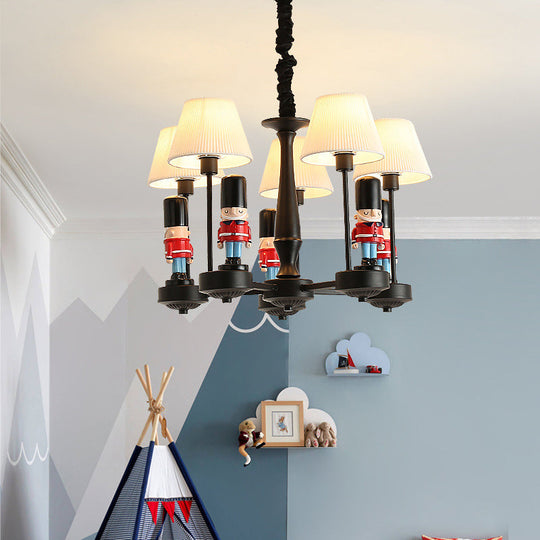 White Cartoon Fabric Chandelier: Empire Shade Hanging Light With Figurine - Perfect For Bedroom