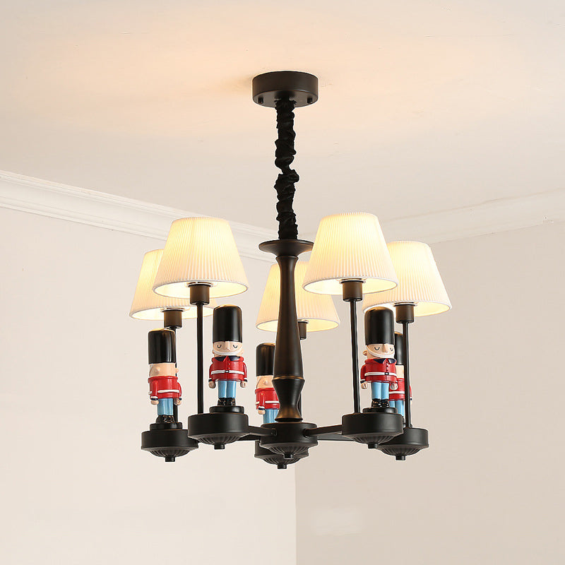 White Cartoon Fabric Chandelier: Empire Shade Hanging Light With Figurine - Perfect For Bedroom