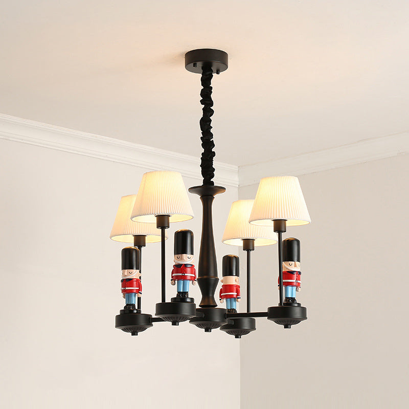 White Cartoon Fabric Chandelier: Empire Shade Hanging Light With Figurine - Perfect For Bedroom