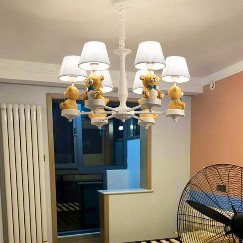 White Chandelier Light With Cartoon Fabric Bear Figurine - Perfect For Childs Room 6 /