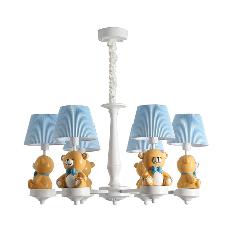 White Chandelier Light With Cartoon Fabric Bear Figurine - Perfect For Childs Room