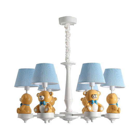 White Chandelier Light With Cartoon Fabric Bear Figurine - Perfect For Childs Room