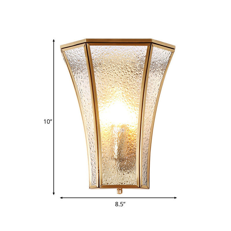 Traditional Trumpet Sconce Light With Textured Glass - Gold Wall Lamp For Living Room