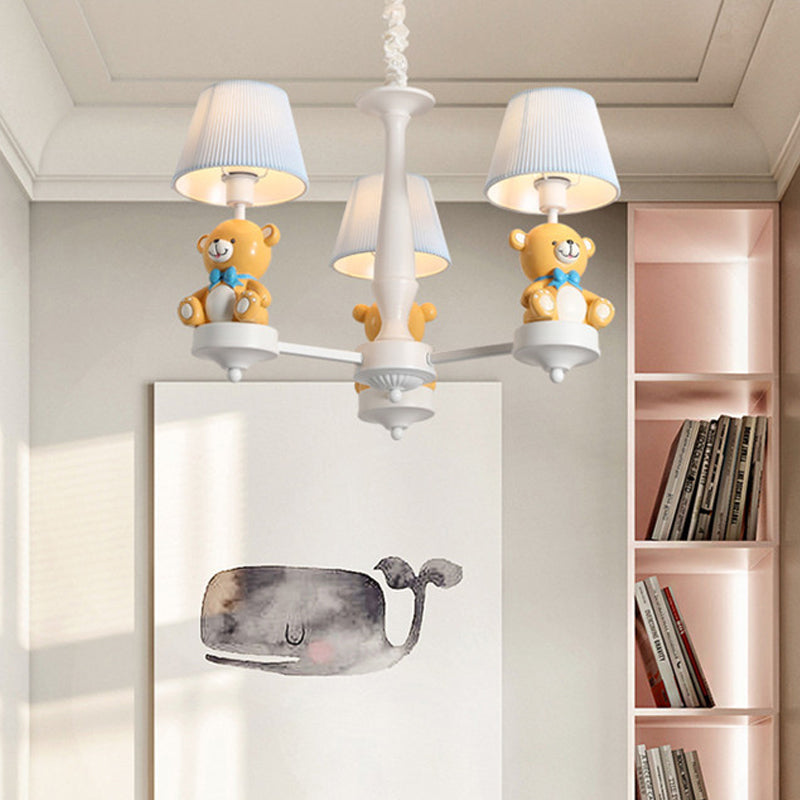 White Chandelier Light With Cartoon Fabric Bear Figurine - Perfect For Childs Room 3 /