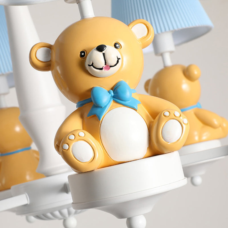 White Chandelier Light With Cartoon Fabric Bear Figurine - Perfect For Childs Room