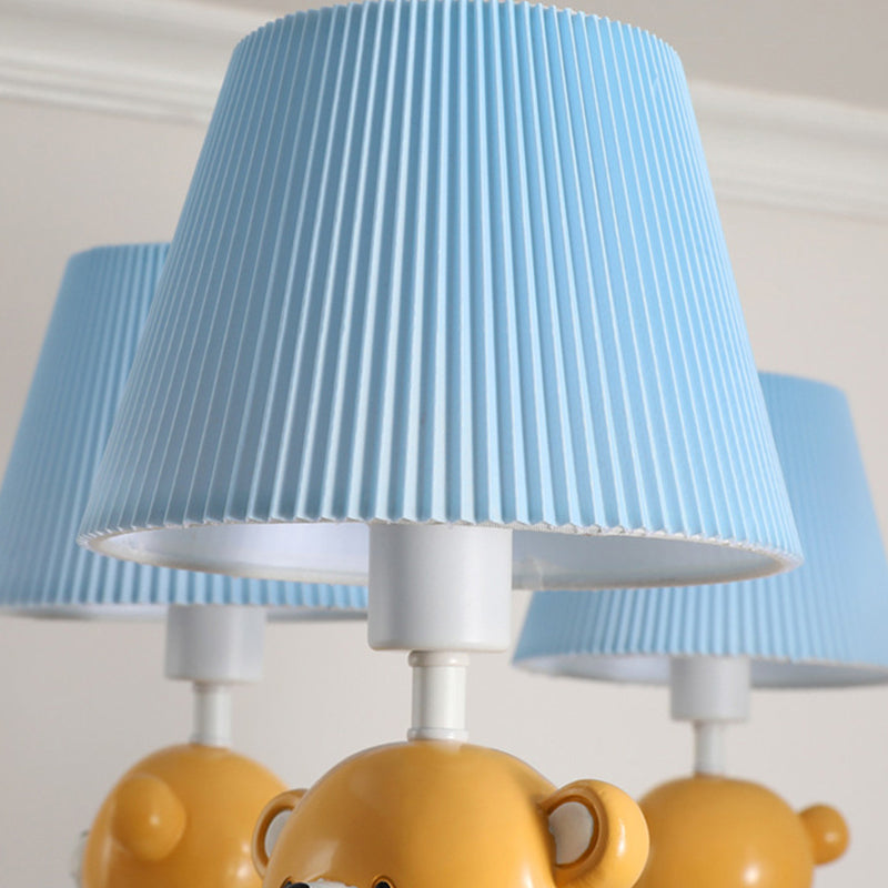 White Chandelier Light With Cartoon Fabric Bear Figurine - Perfect For Childs Room