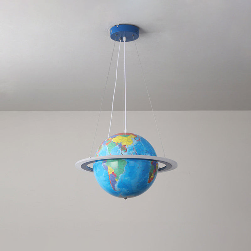 Blue Globe Chandelier Pendant With Led Acrylic Hanging Ring - Nursery Décor