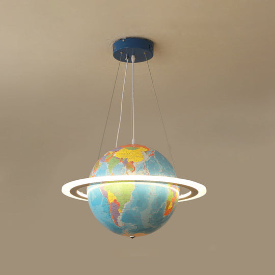 Blue Globe Chandelier Pendant With Led Acrylic Hanging Ring - Nursery Décor