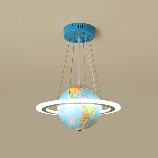 Blue Globe Chandelier Pendant With Led Acrylic Hanging Ring - Nursery Décor