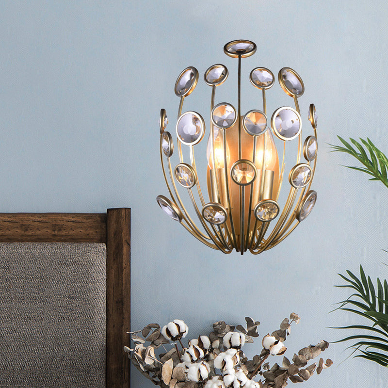 Peacock Wall Sconce With 3 Gold Metal And Crystal Lights