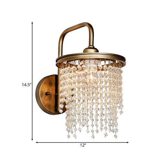 Vintage Crystal Bead/Stick Drum Wall Light - Antique Brass Sconce (1/2 Lights)