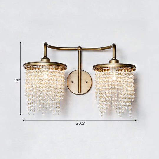 Vintage Crystal Bead/Stick Drum Wall Light - Antique Brass Sconce (1/2 Lights)