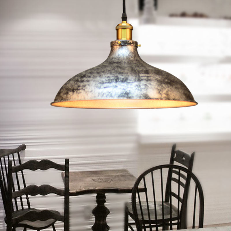 Antique Style Iron Pendant Ceiling Light With Adjustable Brass/Silver Cord Aged Silver