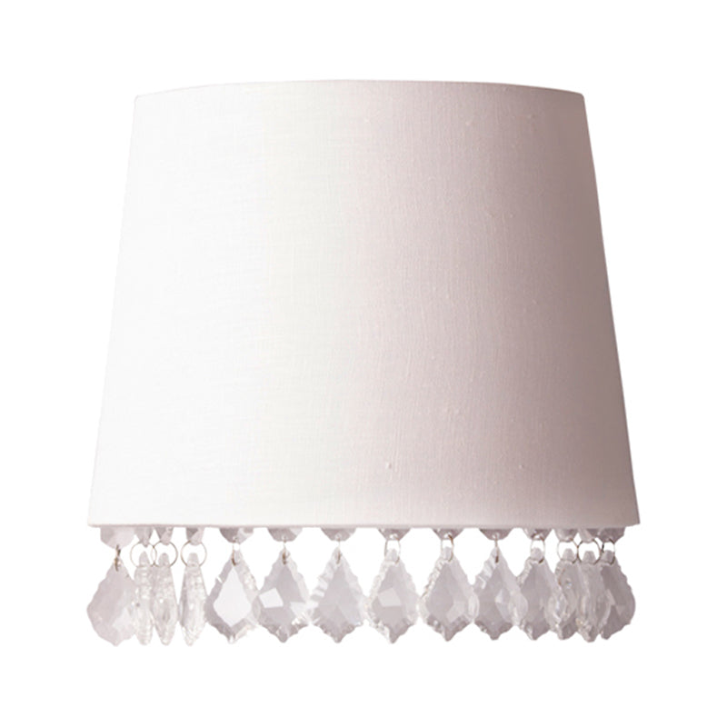 White Fabric Wall-Mounted Sconce Light - Traditional Design With Crystal Drop