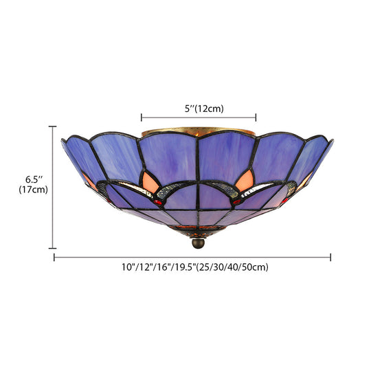 Blue Tiffany Dome Flush Mount Ceiling Lights with Jewel Decoration in Various Sizes for Bedroom