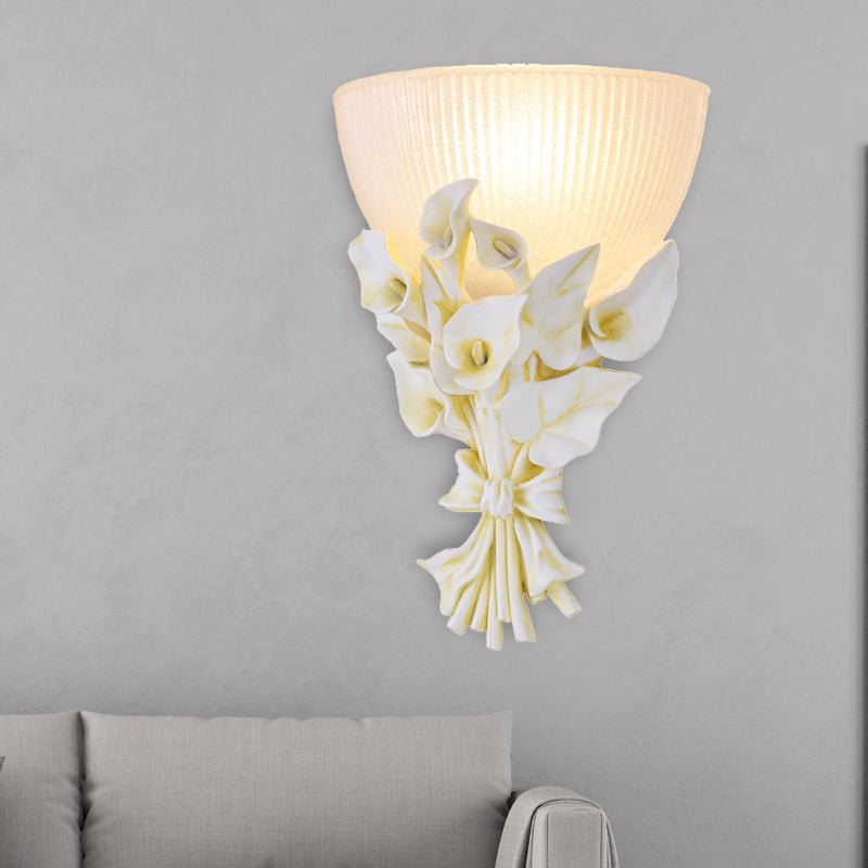 Traditional Prismatic Glass Wall Lamp With Green Bouquet Detail For Living Room Sconce White