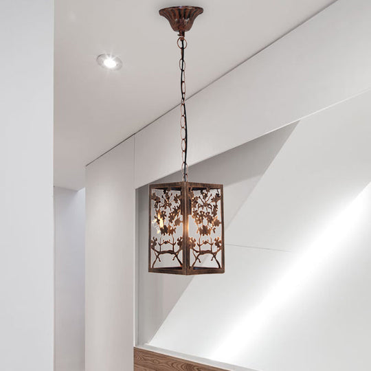 Rustic Pendant Ceiling Light With Cage - Traditional Metal 1 Hanging Lamp For Living Room