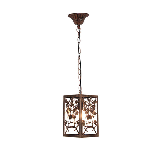 Rustic Pendant Ceiling Light With Cage - Traditional Metal 1 Hanging Lamp For Living Room