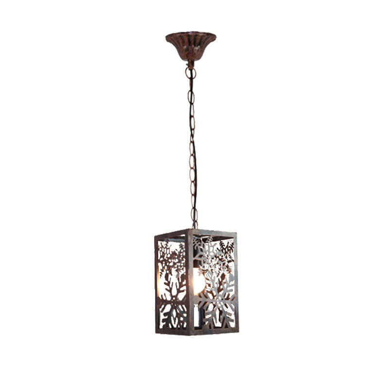 Rustic Pendant Ceiling Light With Cage - Traditional Metal 1 Hanging Lamp For Living Room