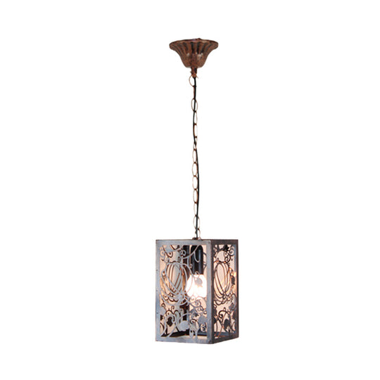 Rustic Pendant Ceiling Light With Cage - Traditional Metal 1 Hanging Lamp For Living Room