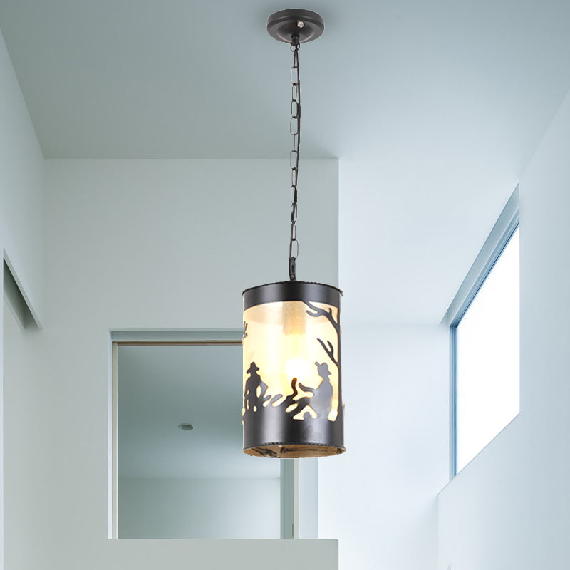 Country Metal Pendant Ceiling Light In Black/Antique Brass - 1/3 Lights Cylinder Fixture