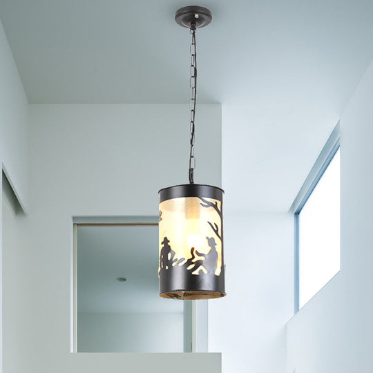 Country Metal Pendant Ceiling Light In Black/Antique Brass - 1/3 Lights Cylinder Fixture