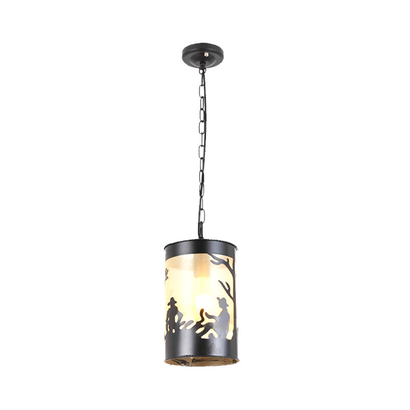 Country Metal Pendant Ceiling Light In Black/Antique Brass - 1/3 Lights Cylinder Fixture