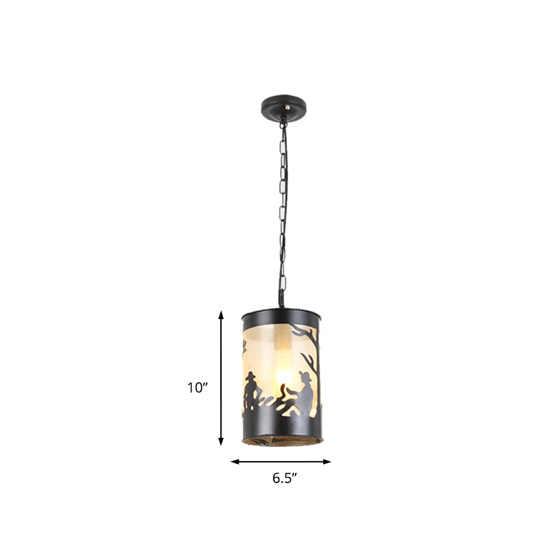 Country Metal Pendant Ceiling Light In Black/Antique Brass - 1/3 Lights Cylinder Fixture