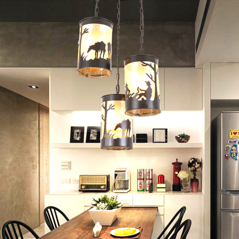 Country Metal Pendant Ceiling Light In Black/Antique Brass - 1/3 Lights Cylinder Fixture 3 / Black